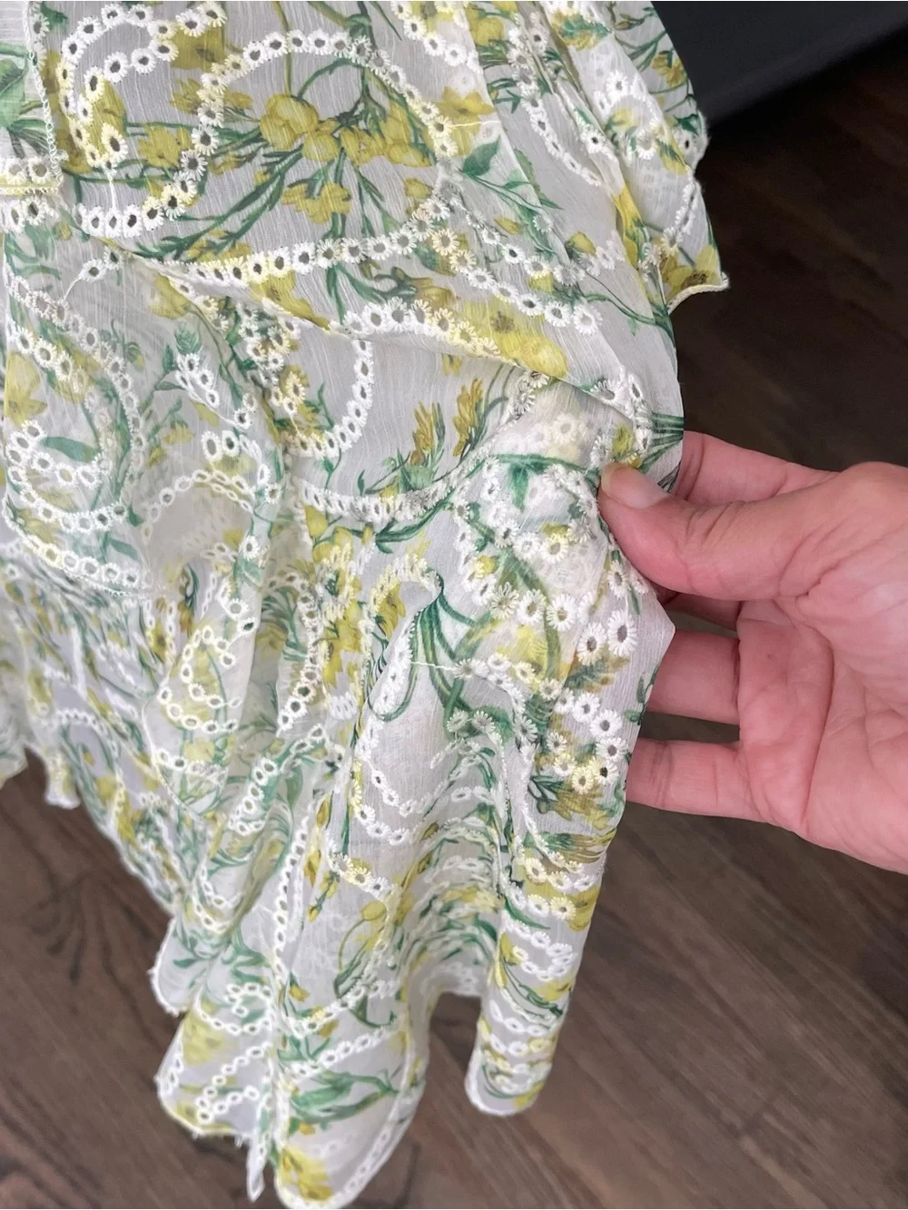 Alice + Olivia Yellow & Green Floral Tiered Lace Maxi Skirt - Picture 6 of 9